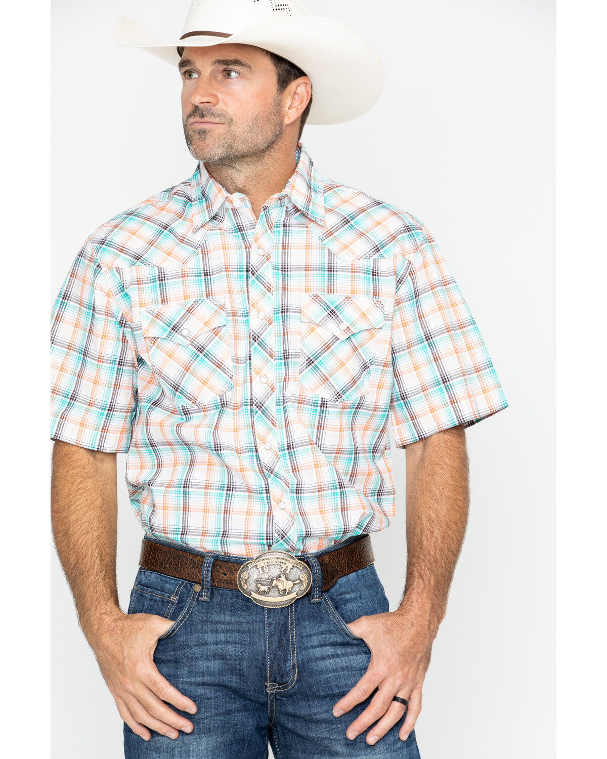 Image #1 - Wrangler Men's 20X Plaid Long Sleeve Advanced Comfort Competition Shirt , , hi-res