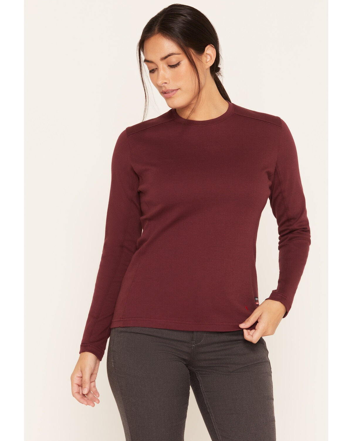 Forge Workwear Women's FR Crew Neck Long Sleeve Work Tee, Burgundy, hi-res
