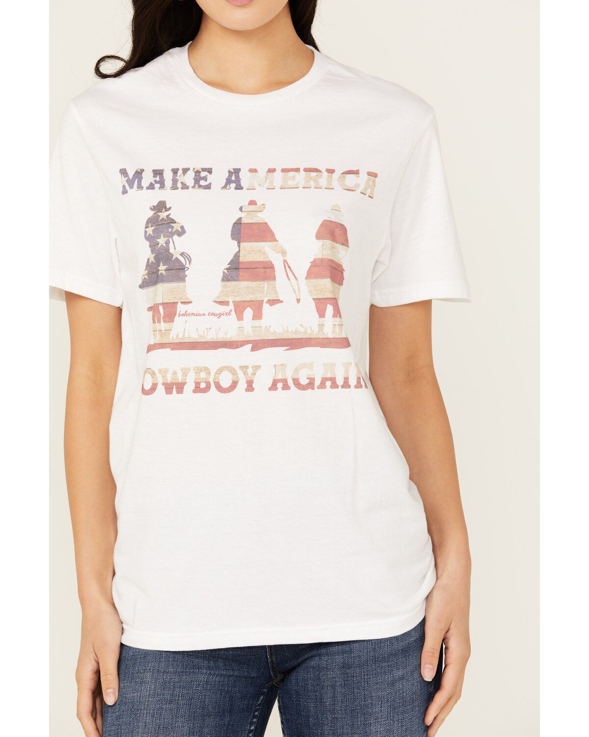 Image #3 - Bohemian Cowgirl Women's Make America Cowboy Short Sleeve Graphic Tee, White, hi-res
