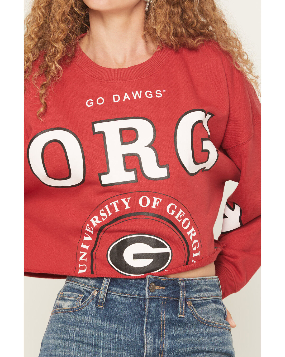 Image #3 - Gameday Women's UGA Split Long Sleeve Cropped Graphic Tee, Red, hi-res