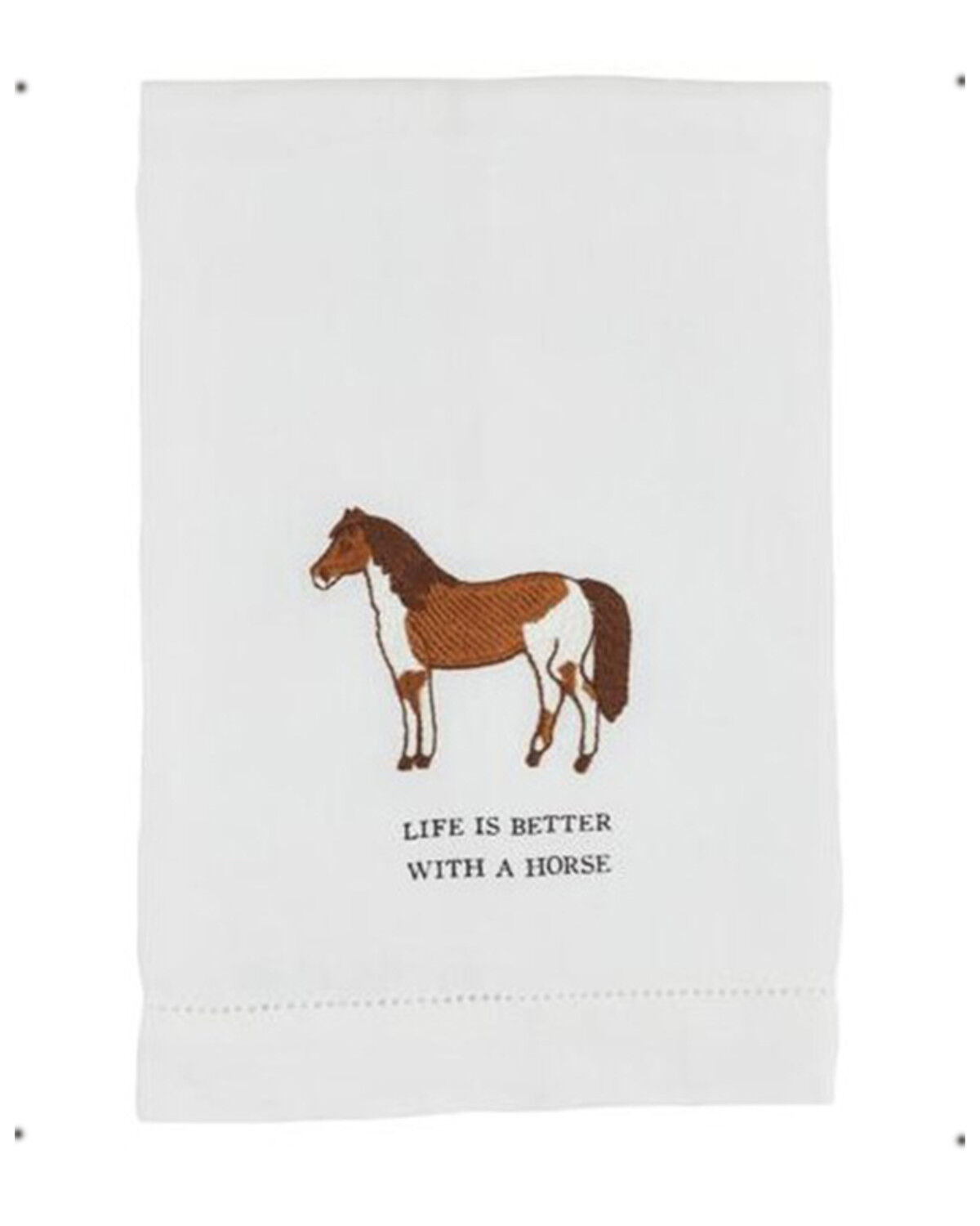 Image #1 - Mud Pie Life Horse Embroidered Hand Towel, White, hi-res