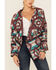 Cripple Creek Women's Burgundy Navajo Print Open Front Wrap Jacket , Burgundy, hi-res