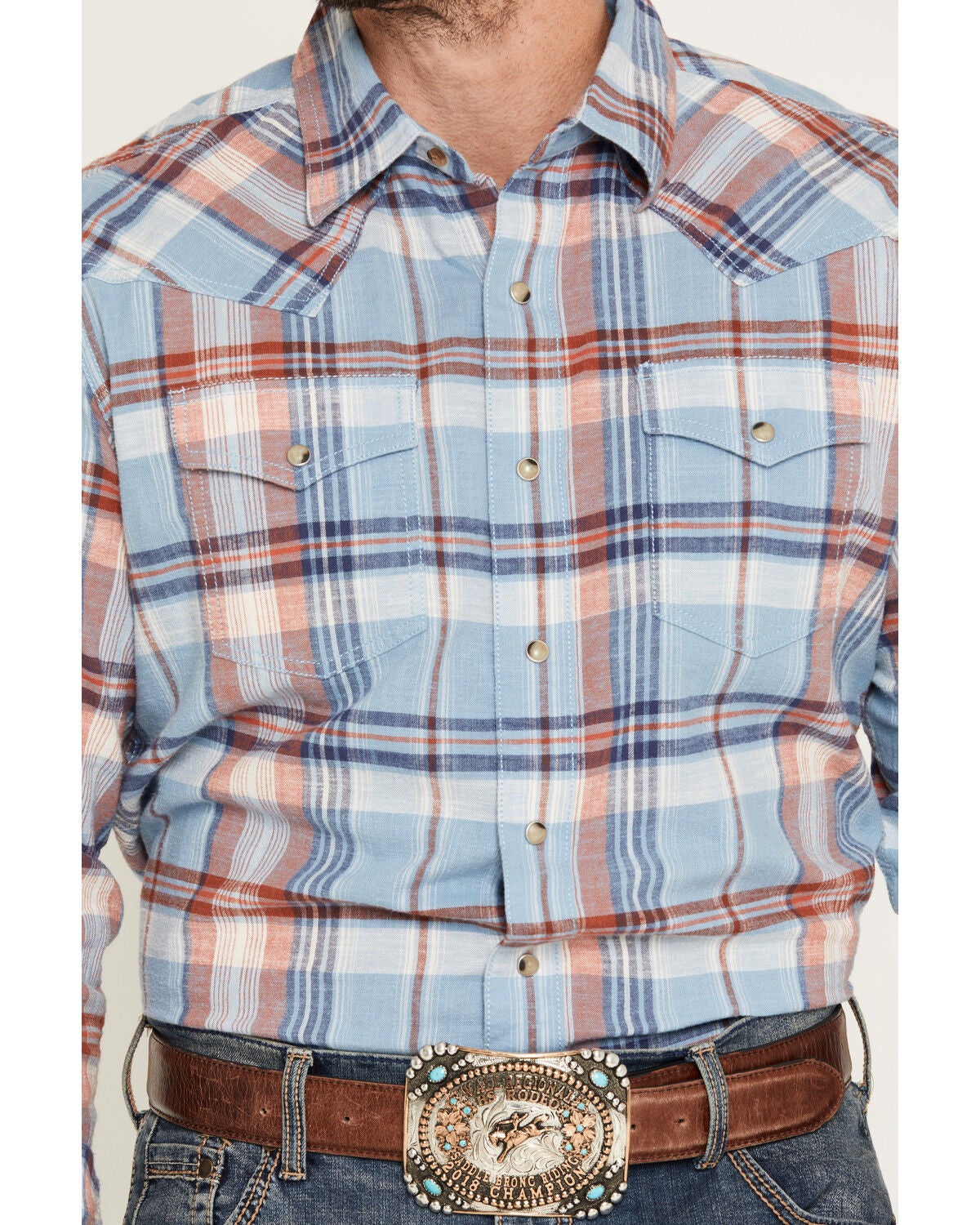 Image #3 - Wrangler Retro Men's Plaid Print Long Sleeve Snap Western Shirt, Blue, hi-res