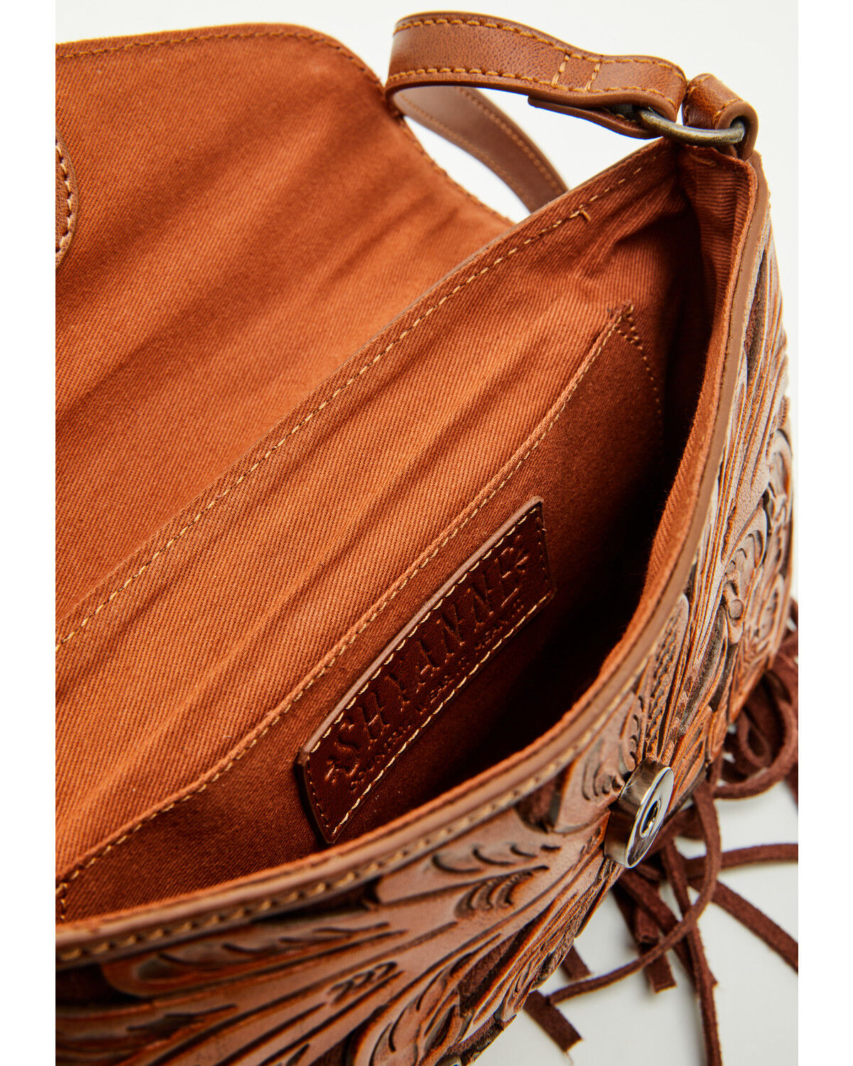 Image #4 - Shyanne Women's Wrenlee Tooled Underlay Crossbody Bag, Chestnut, hi-res