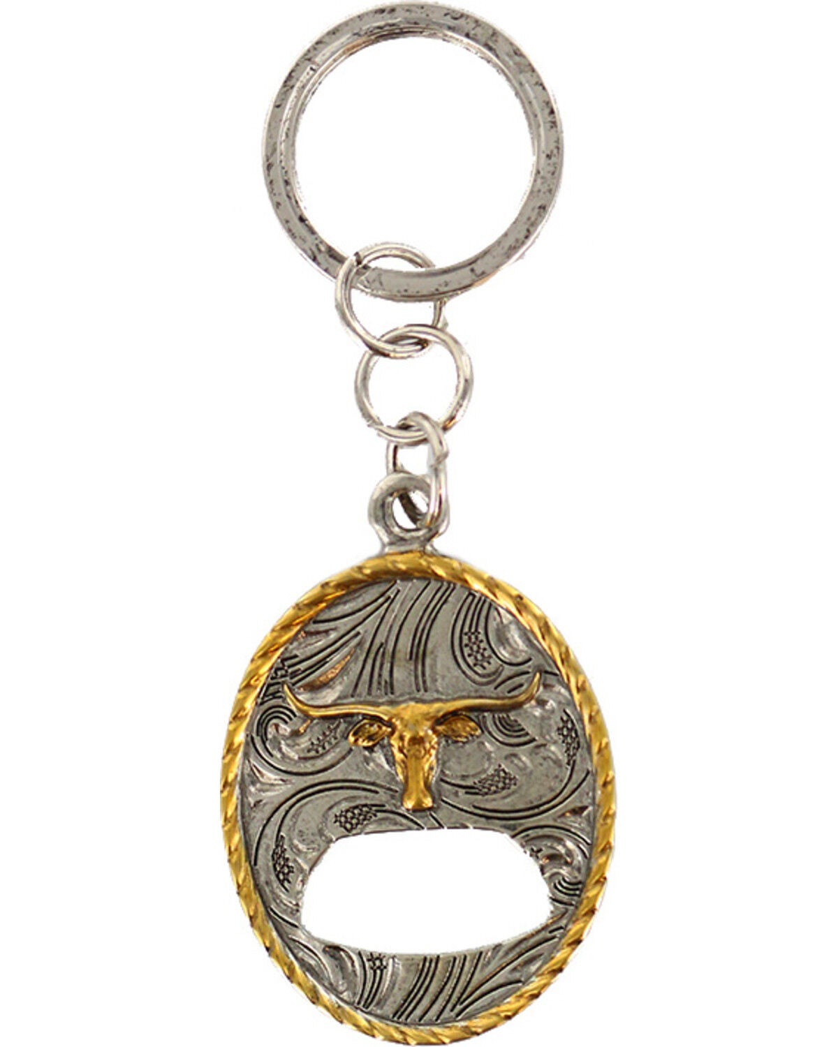 Cody James Long Horn Bottle Opener Keychain, Silver, hi-res