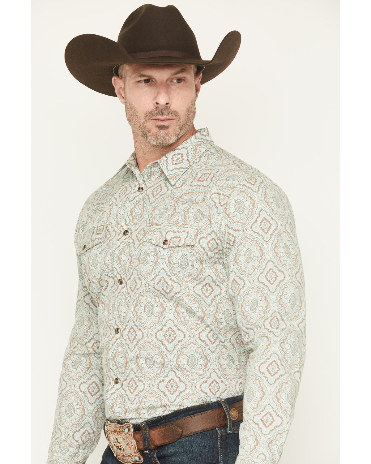 Image #2 - Gibson Trading Co Men's Garfunkle Medallion Print Long Sleeve Snap Stretch Western Shirt - Tall, Mint, hi-res