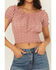 Image #3 - Cleo + Wolf Women's Eyelet Smocked Short Sleeve Crop Top, Rose, hi-res