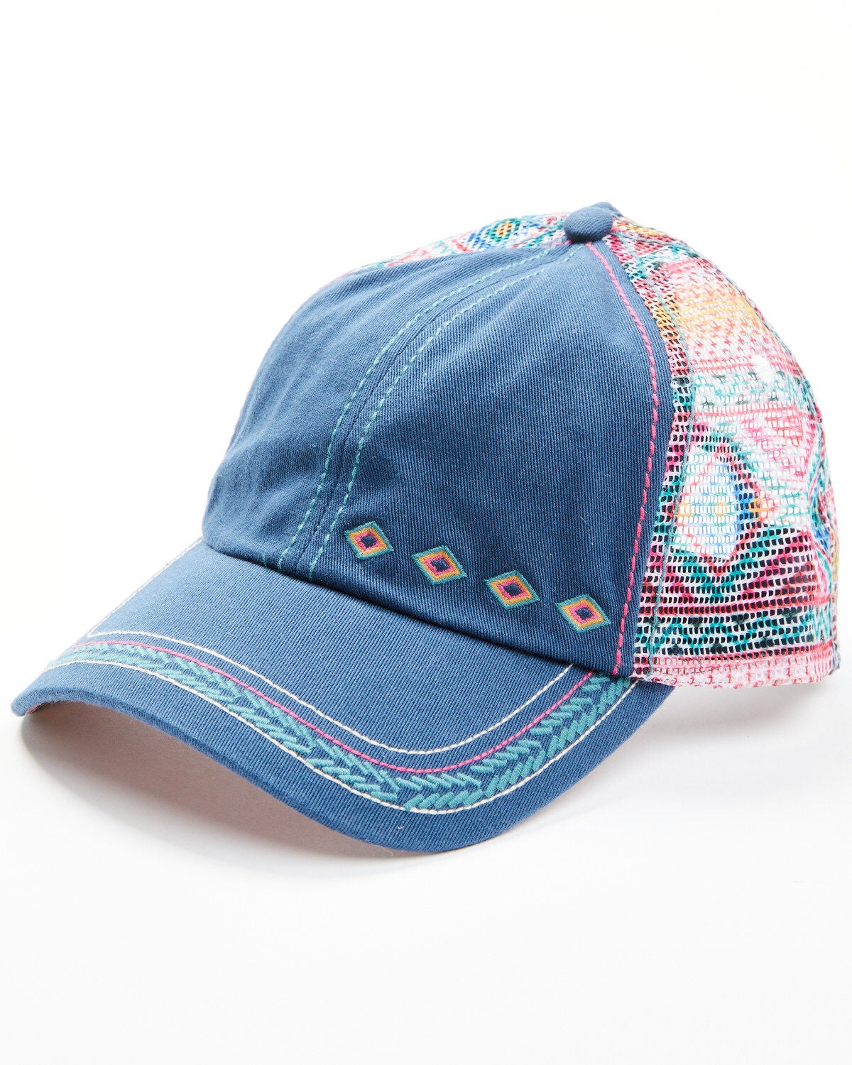 Catchfly Women's Southwestern Print Ponytail Ball Cap, Blue, hi-res