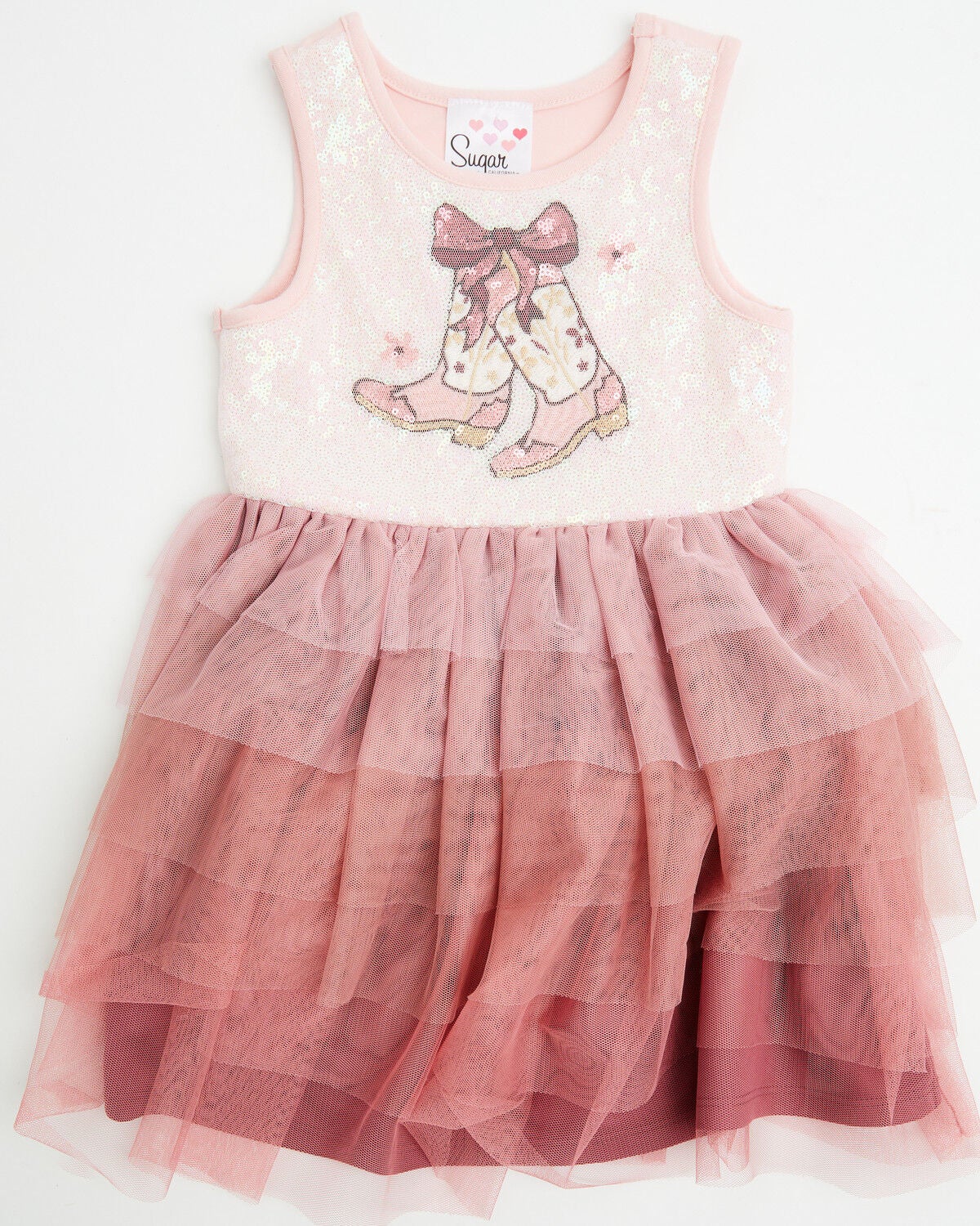 Sugar California Toddler Girls' Sequin Boot Ruffle Tutu Sleeveless Dress, Pink, hi-res