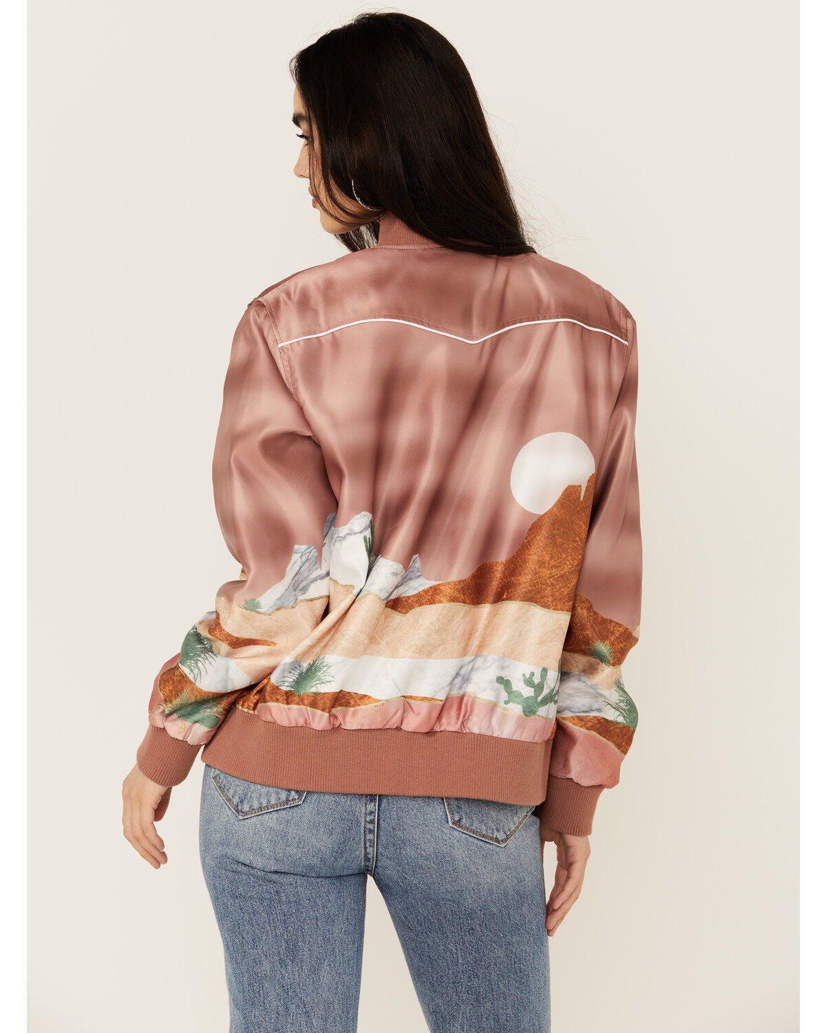 Image #4 - Hooey Women's Desert Land Satin Bomber Jacket, Pink, hi-res