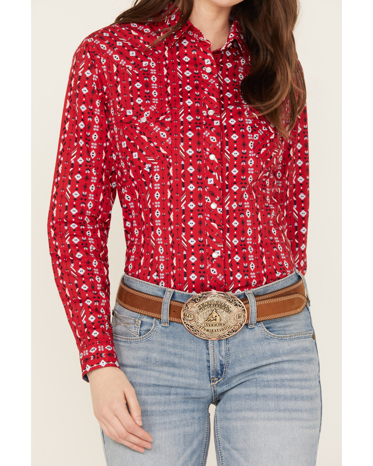 Image #3 - Rough Stock by Panhandle Women's Southwestern Print Long Sleeve Stretch Pearl Snap Western Shirt, , hi-res
