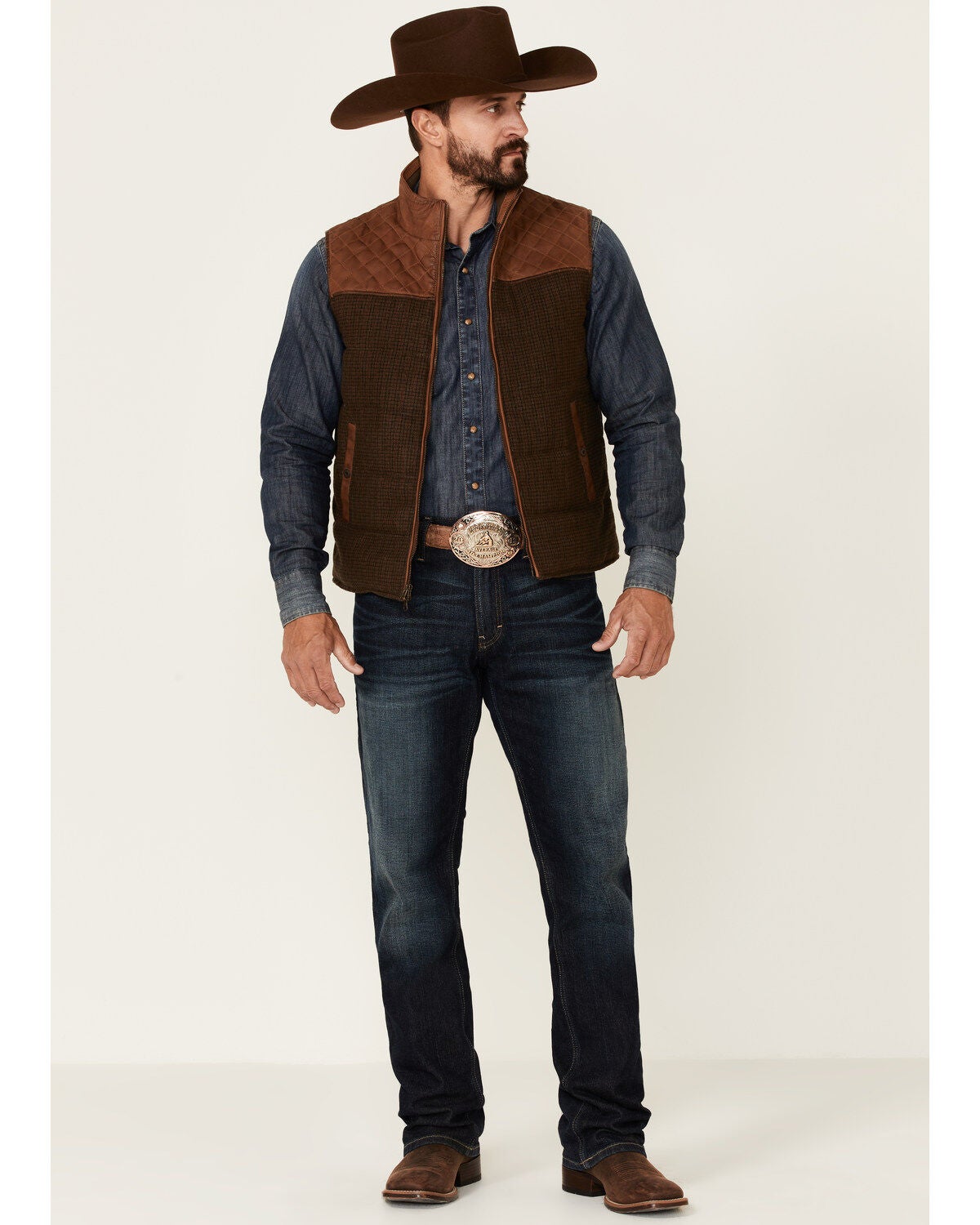 Image #2 - Scully Men's Vintage Brown Trimmed Leather Zip-Front Vest, Brown, hi-res