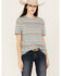 Rock & Roll Denim Women's Striped Southwestern Short Sleeve Tee, Aqua, hi-res