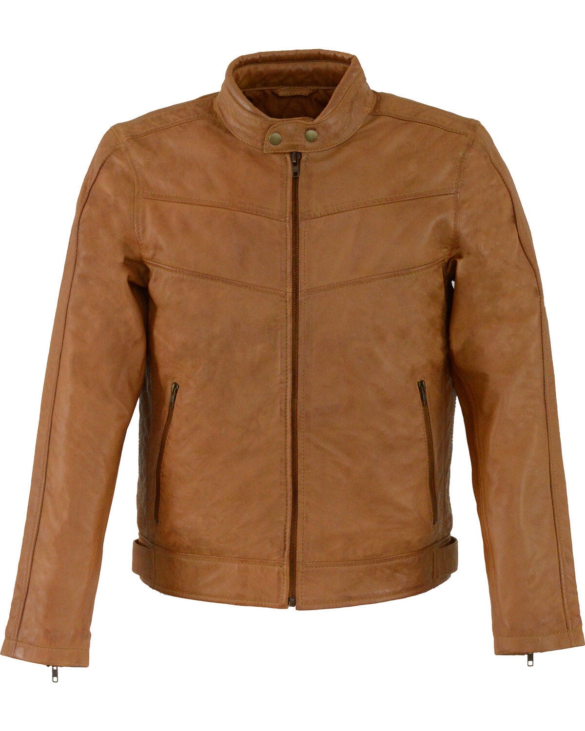 Milwaukee Leather Men's Tan Stand Up Collar Leather Jacket - 3X Big, Tan, hi-res