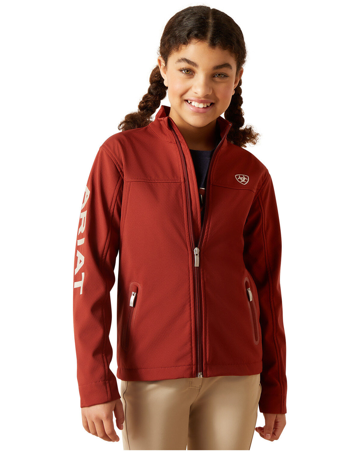 Image #2 - Ariat Girls' New Team Softshell Jacket, Rust Copper, hi-res