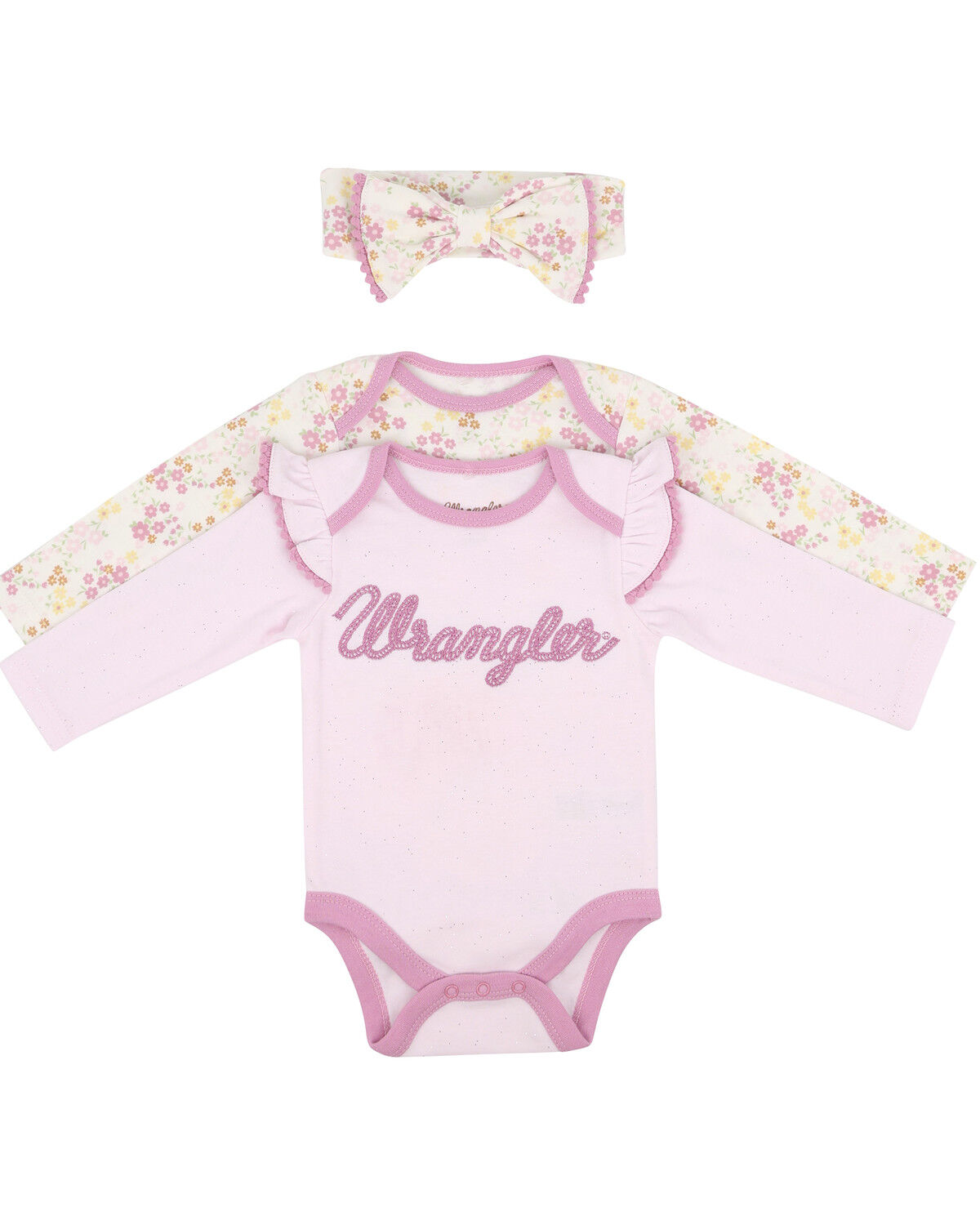 Image #1 - Wrangler Infant Girls' Logo And Floral Long Sleeve Snap Onesie Set - 3 Piece, Multi, hi-res