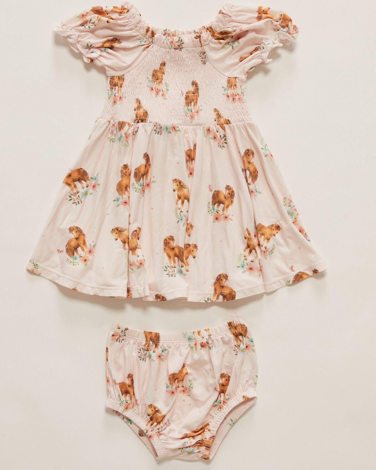 Image #1 - Angel Dear Infant Girls' Horse Print Dress and Diaper Cover Set - 2 Piece, Pink, hi-res