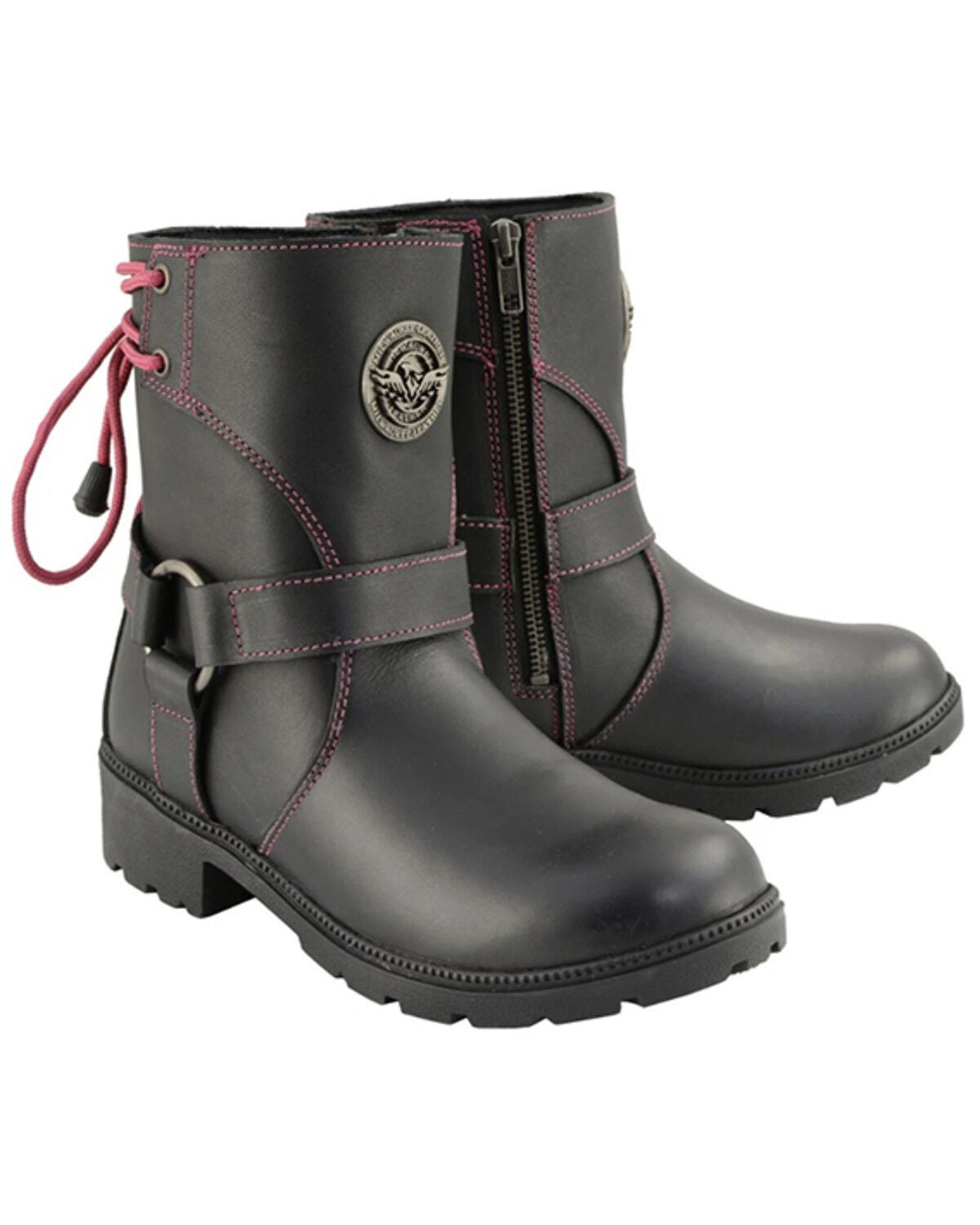 Milwaukee Leather Women's Lace-Up Motorcycle Boots - Round Toe, Black, hi-res