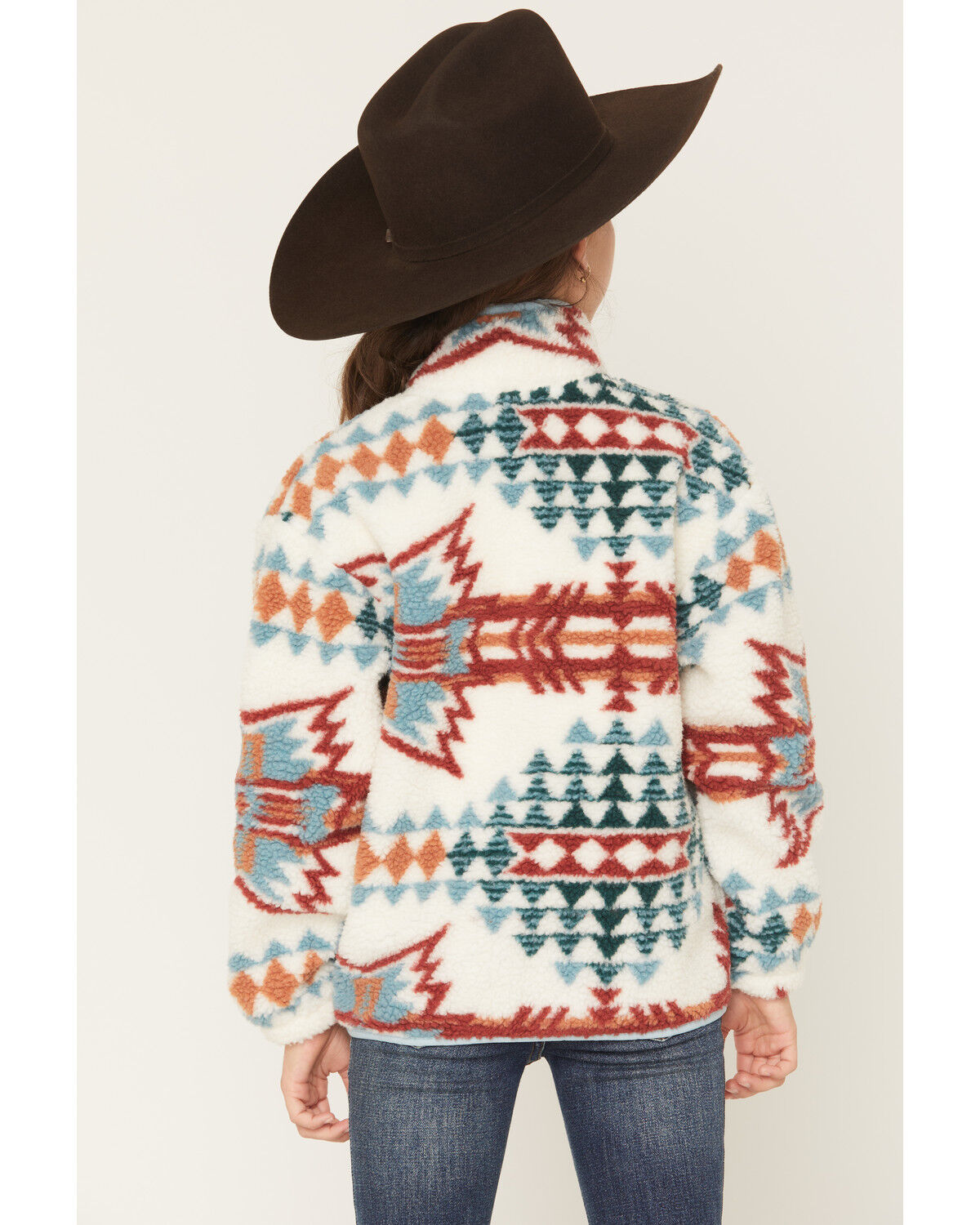 Image #4 - Rock & Roll Denim Girls' Southwestern Print Sherpa Pullover, Natural, hi-res