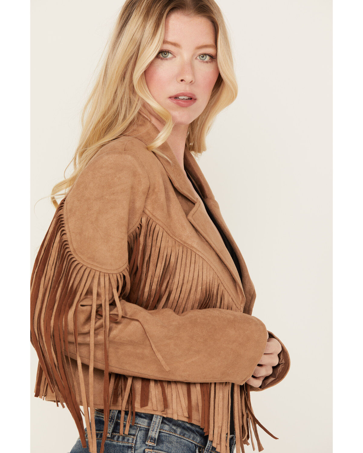 Image #2 - Saints & Hearts Women's Faux Suede Cropped Fringe Jacket, , hi-res