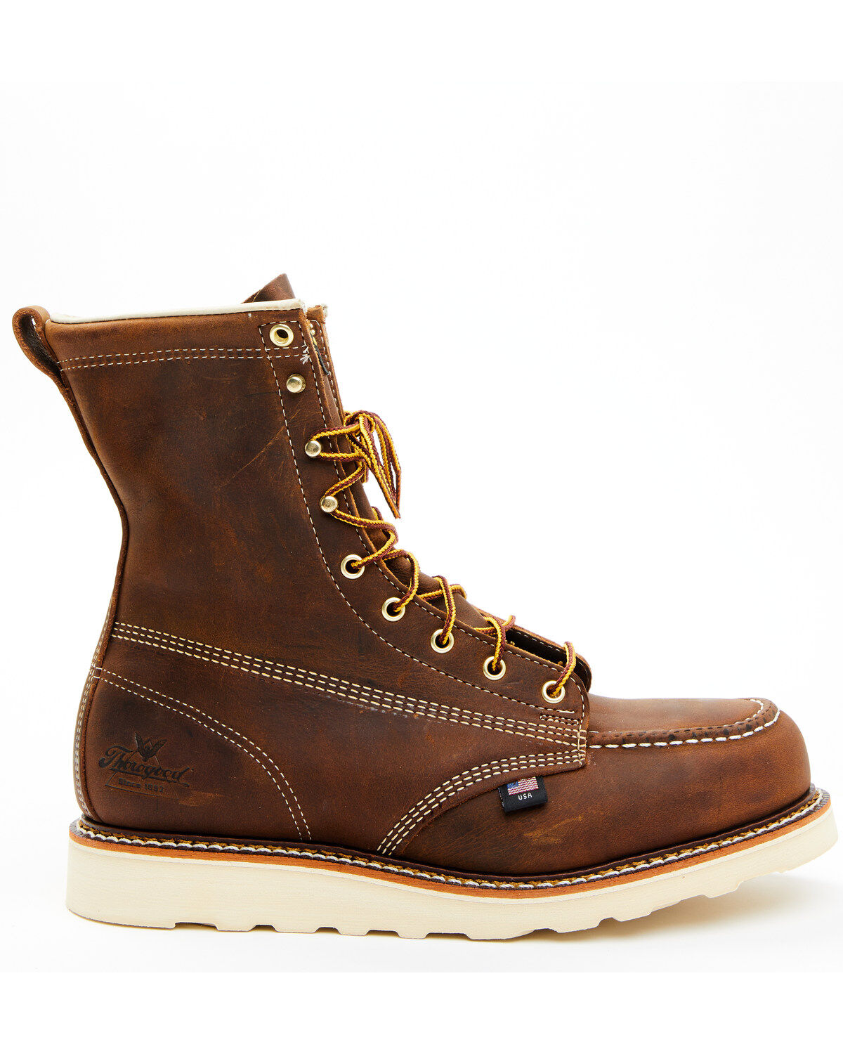 Image #2 - Thorogood Men's American Heritage 8" USA Wedge Work Boots - Steel Toe, Brown, hi-res