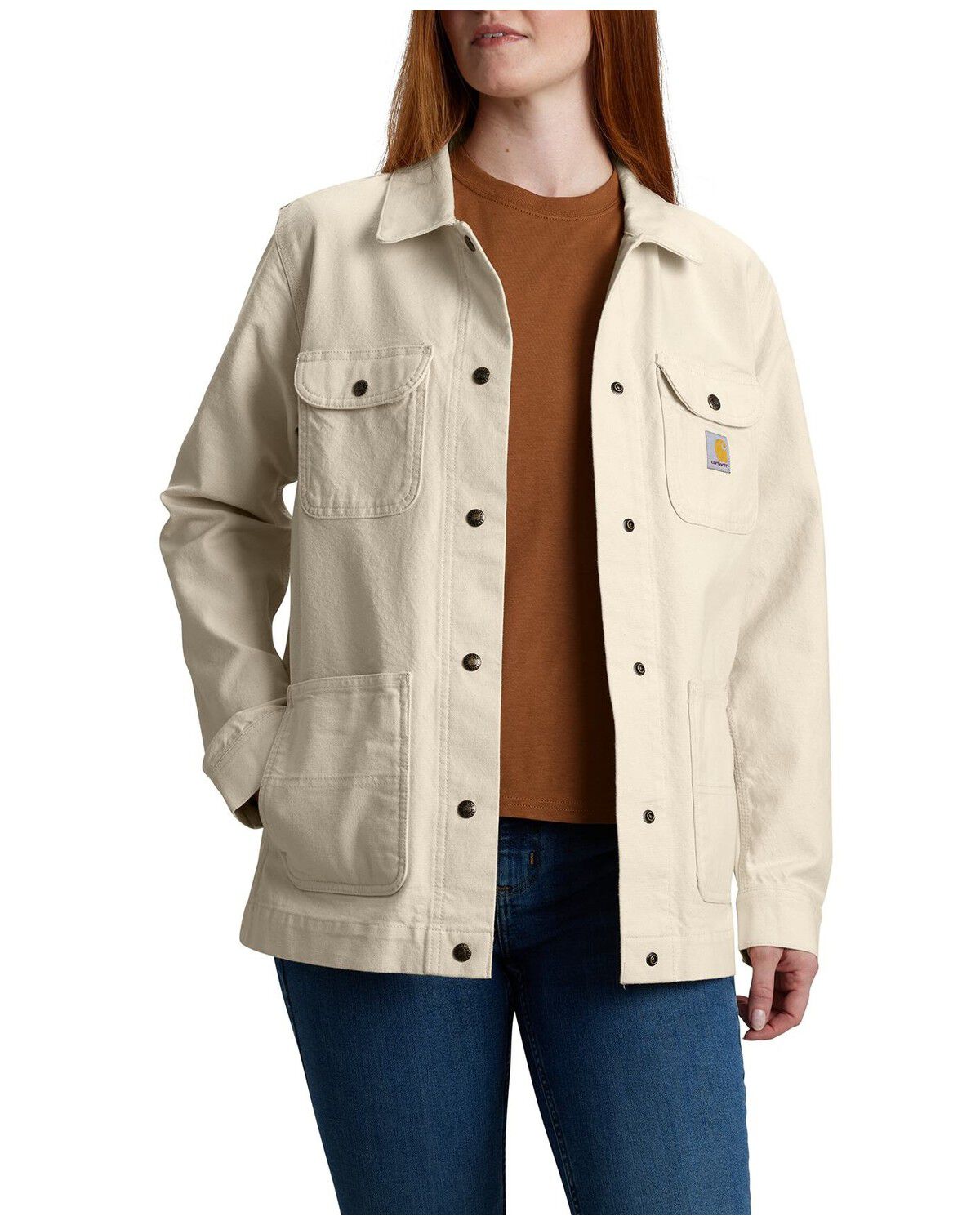 Image #1 - Carhartt Women's Rugged Flex® Loose Fit Canvas Chore Jacket, Cream, hi-res