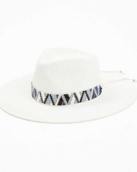 Nikki Beach Women's Andros Australian Straw Western Fashion Hat, White, hi-res