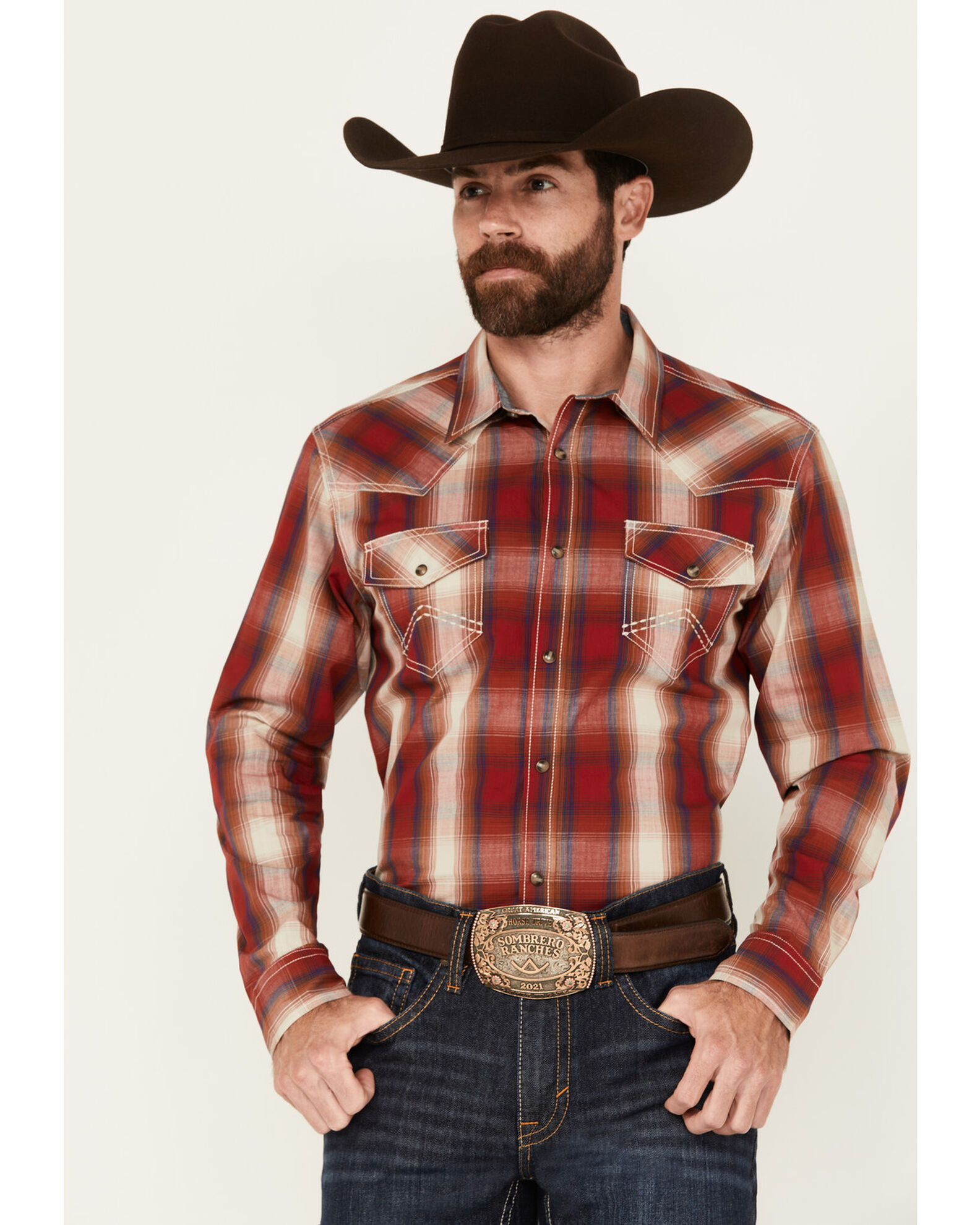 Cody James Men's Flare Plaid Print Long Sleeve Snap Western Shirt