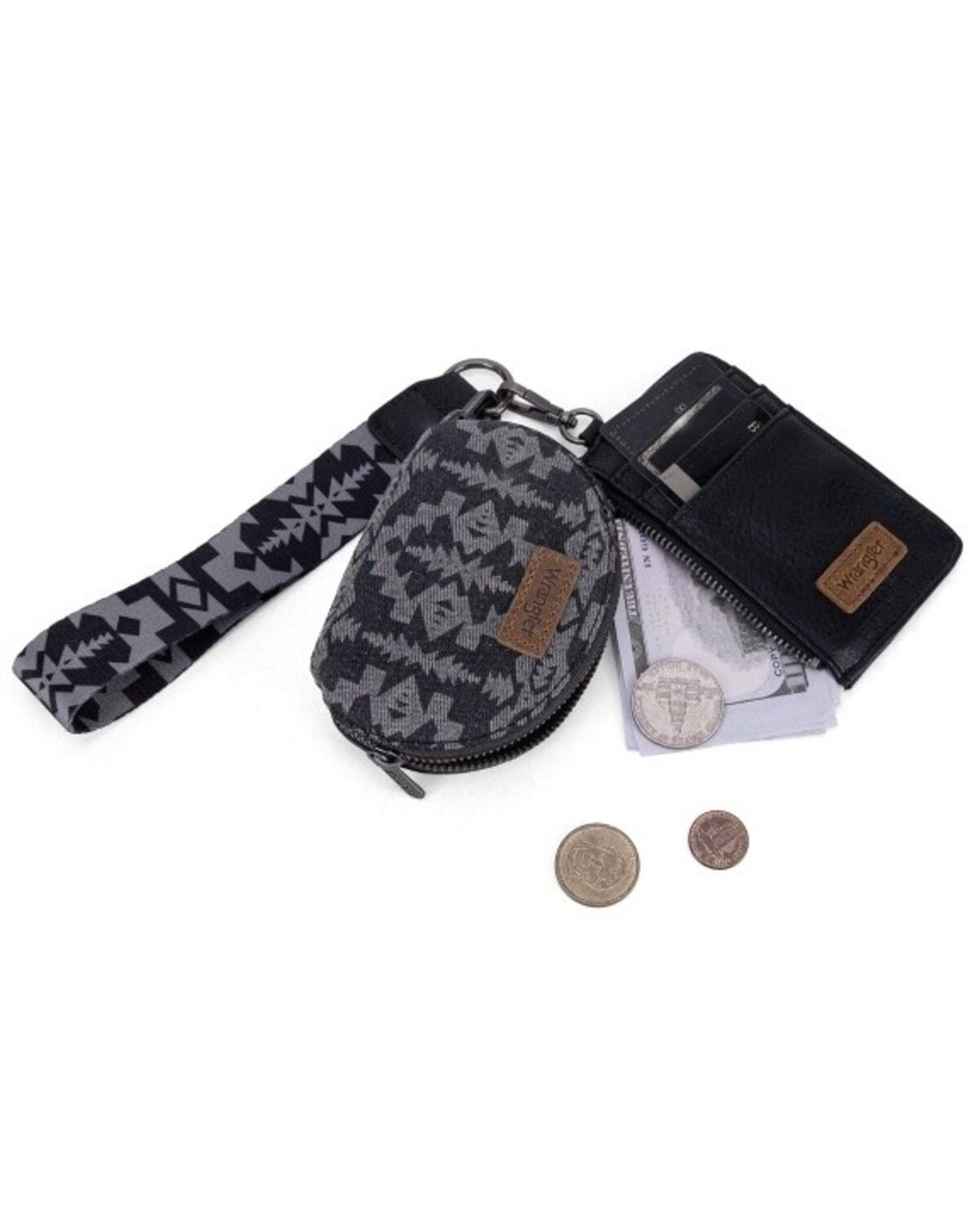 Image #3 - Wrangler Women's Southwestern Print Dual Pouch Wristlet, Black, hi-res