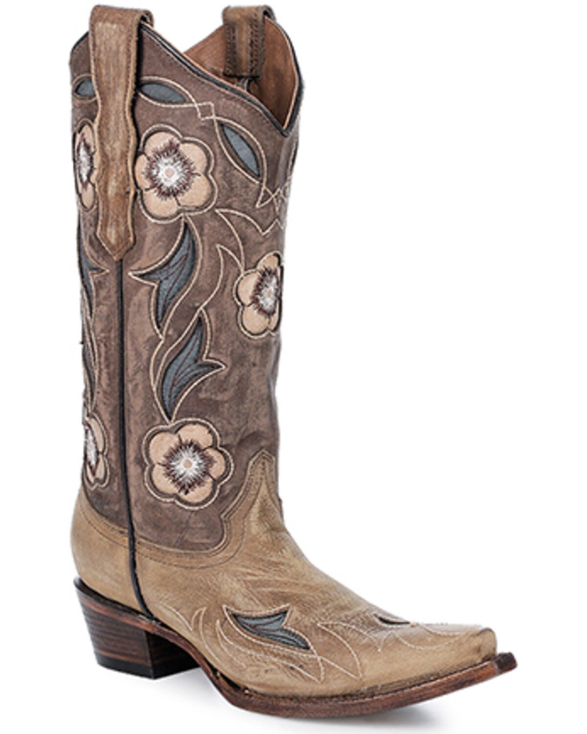 Circle G Women's Floral Inlay Western Boots - Snip Toe, Sand, hi-res