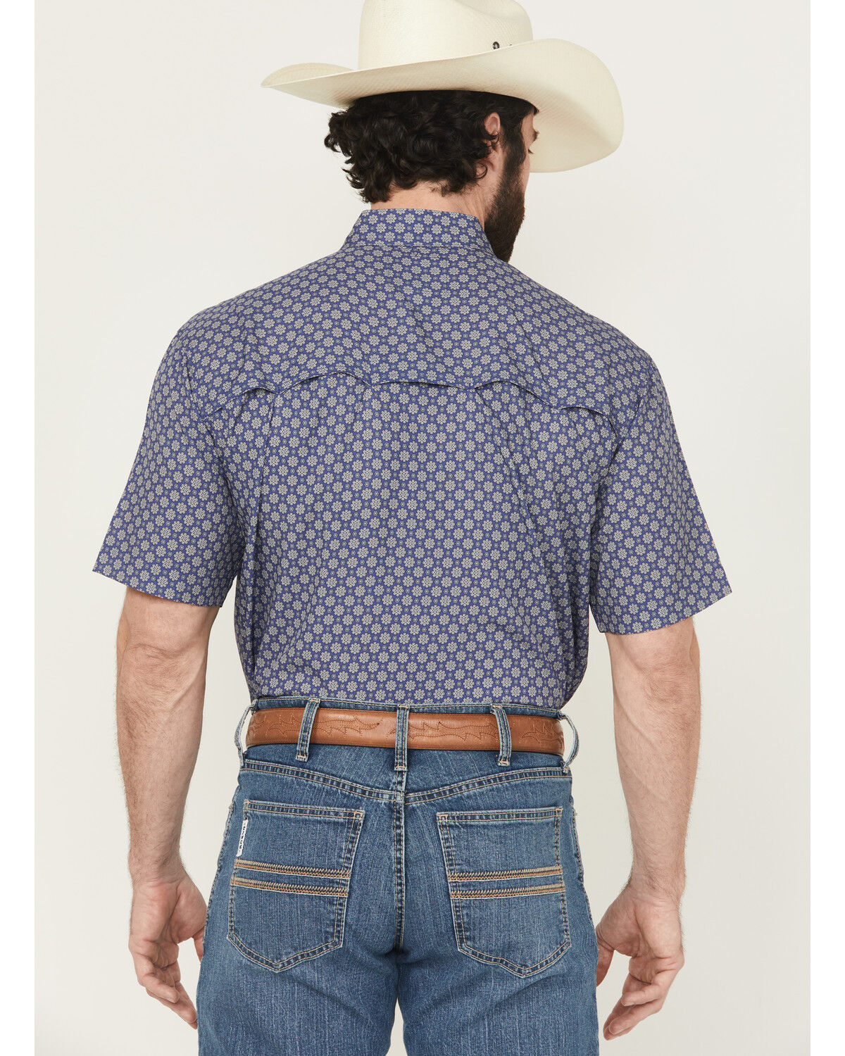 Image #4 - Cinch Men's Floral Geo Print Short Sleeve Button-Down Performance Stretch Western Shirt, Blue, hi-res