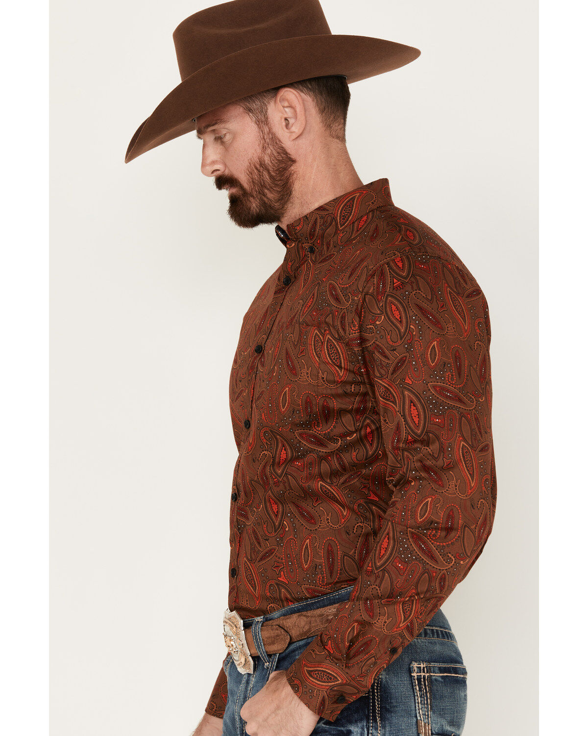 Image #2 - Cody James Tortuga Paisley Print Button Down Western Shirt - Big & Tall, Brown, hi-res