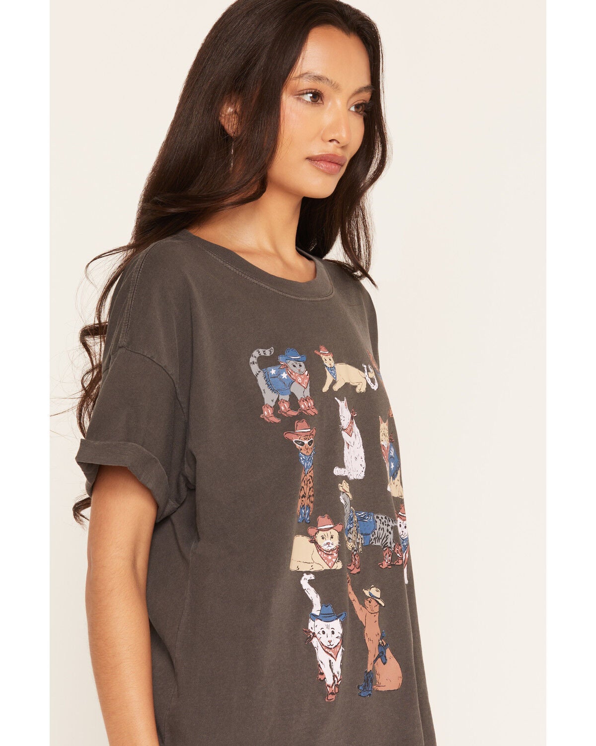 Image #2 - Girl Dangerous Women's Western Cat Short Sleeve Graphic Tee, Black, hi-res