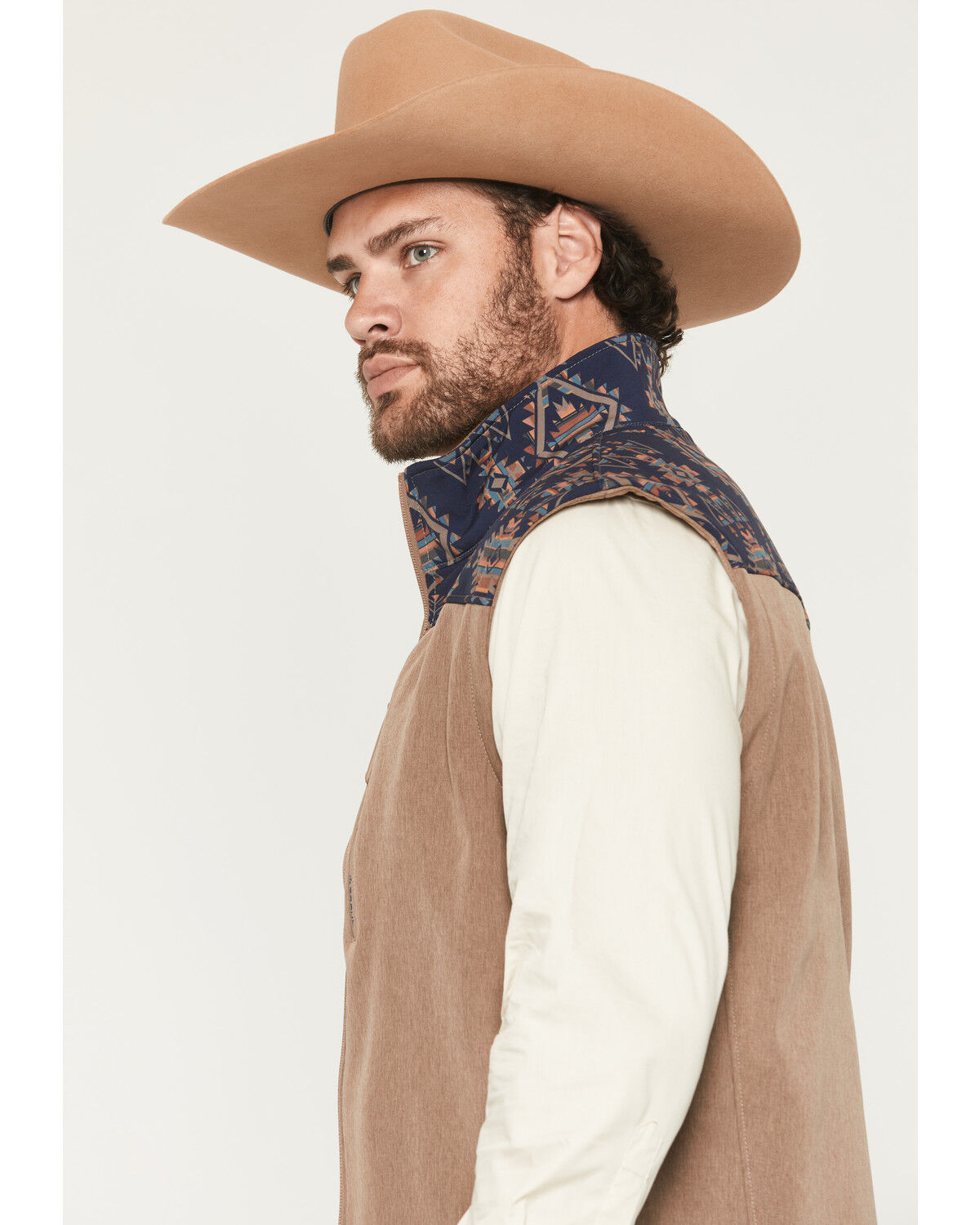 Image #2 - Hooey Men's Jackson Hole Southwestern Colorblock Softshell Vest, Brown, hi-res