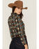 Panhandle Women's Southwestern Print Long Sleeve Snap Western Shirt, Brown, hi-res