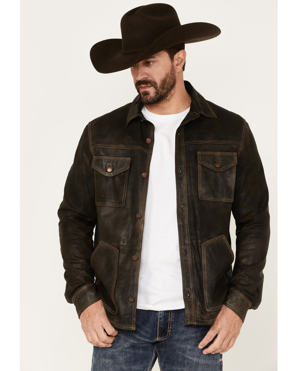 Scully Men's Serape Lined Leather Jacket, Chocolate, hi-res