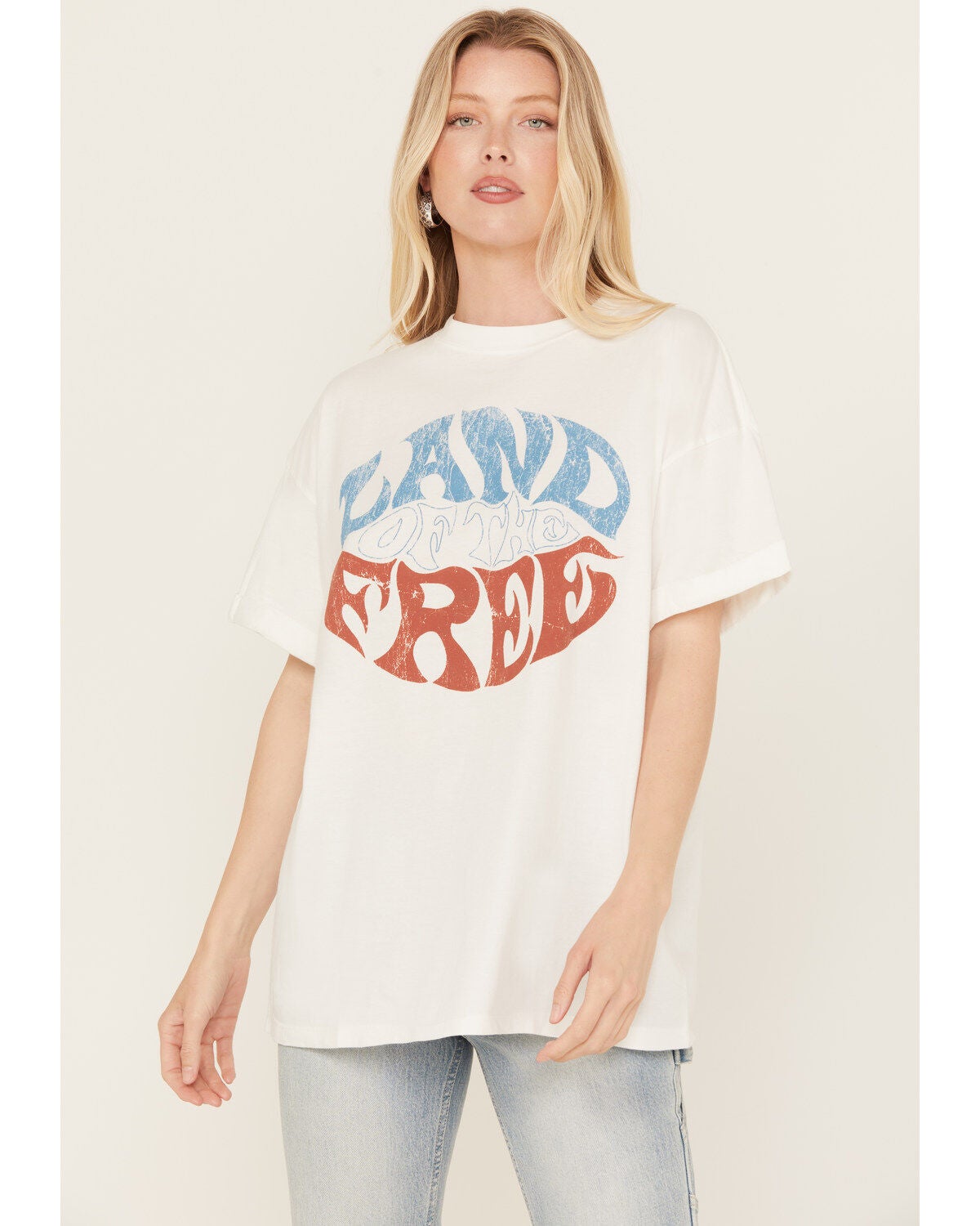 Girl Dangerous Women's Land of the Free Boyfriend Graphic Tee, White, hi-res
