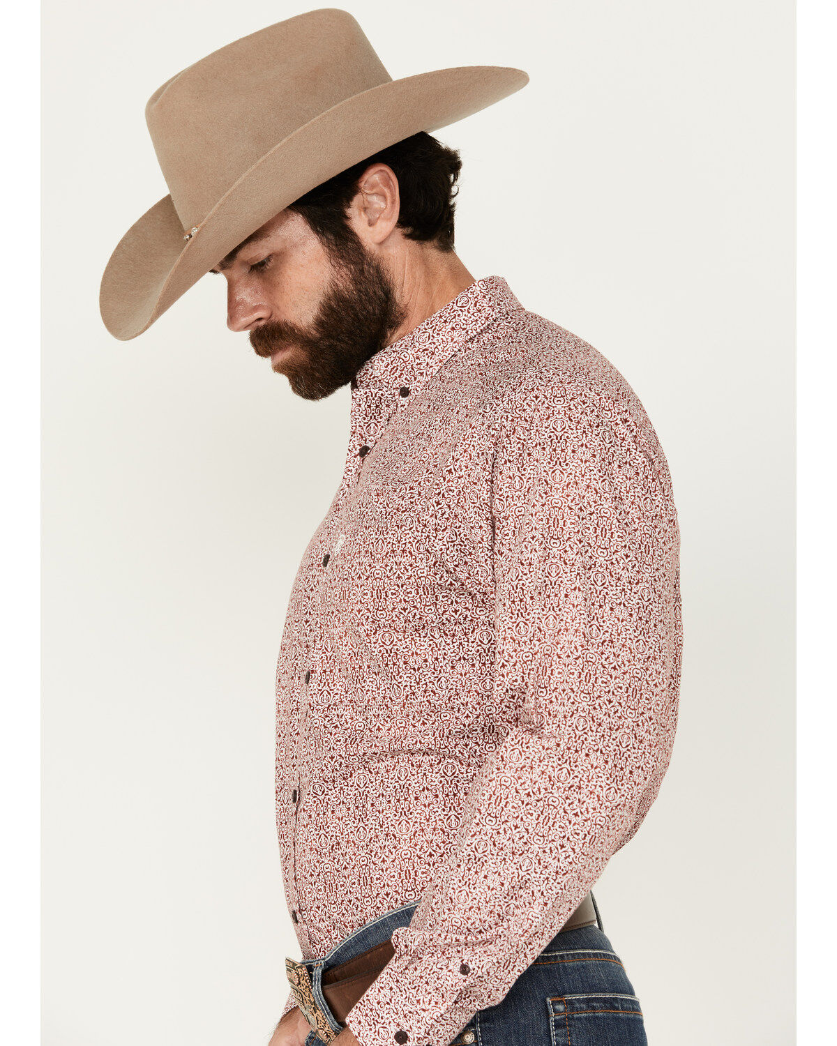 Image #2 - Ariat Men's Turner Mosaic Print Long Sleeve Button-Down Western Shirt, Red, hi-res