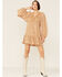 Flying Tomato Women's Long Sleeve Ruffle & Crochet Mini Dress, Tan, hi-res