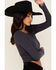Image #2 - Originality Women's Solid Rib Knit Long Sleeve Cropped Shirt, Navy, hi-res