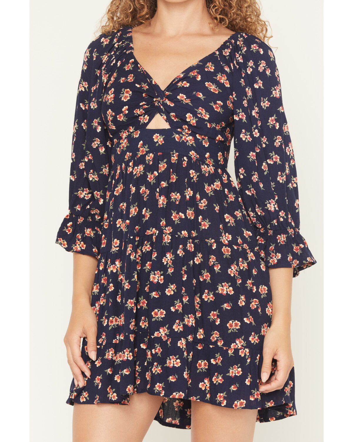 Angie Women's Floral Print Knot Front Mini Dress