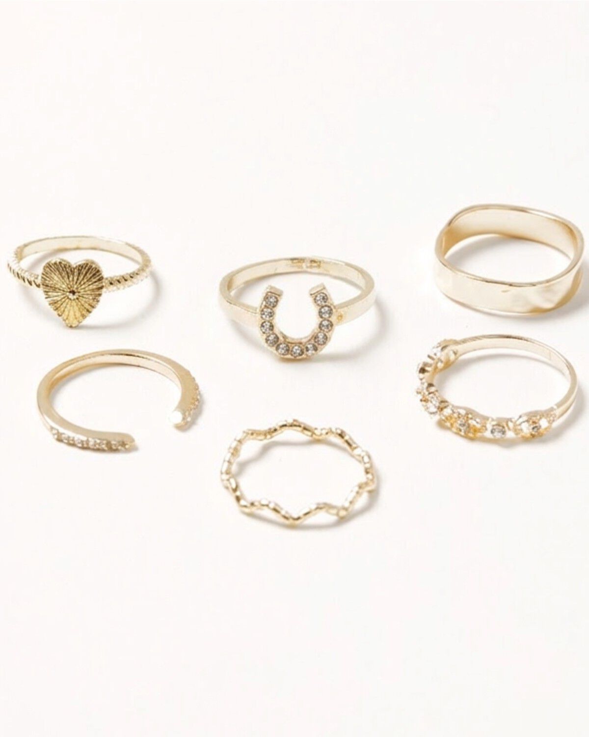 Image #1 - Shyanne Women's Gold Heart Rhinestone Ring Set - 6 Piece, Gold, hi-res