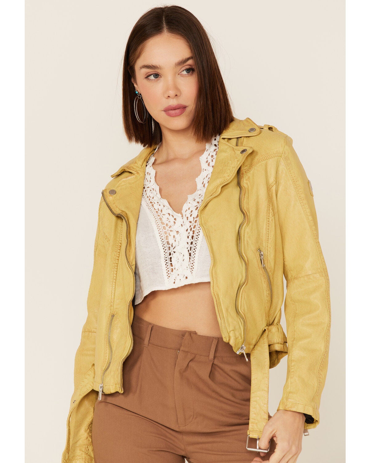 Mauritius Leather Women's Wild Moto Leather Jacket, Yellow, hi-res