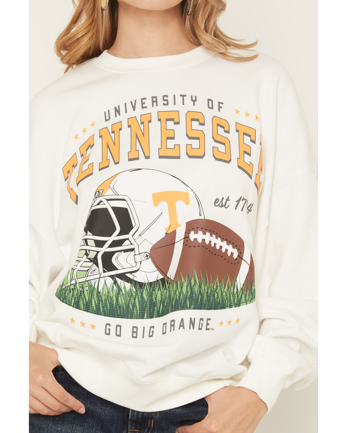 Image #3 - Gameday Women's Tennessee Vols Helmet Embroidered Graphic Crewneck, White, hi-res