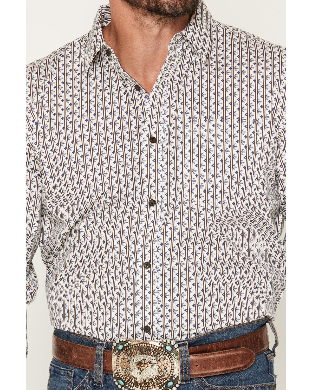 Image #3 - Gibson Trading Co Men's Exit 8 Floral Stripe Print Long Sleeve Button-Down Western Shirt, Ivory, hi-res