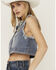 Image #2 - Blue B Women's Rhinestone Button-Down Cropped Denim Vest, Blue, hi-res