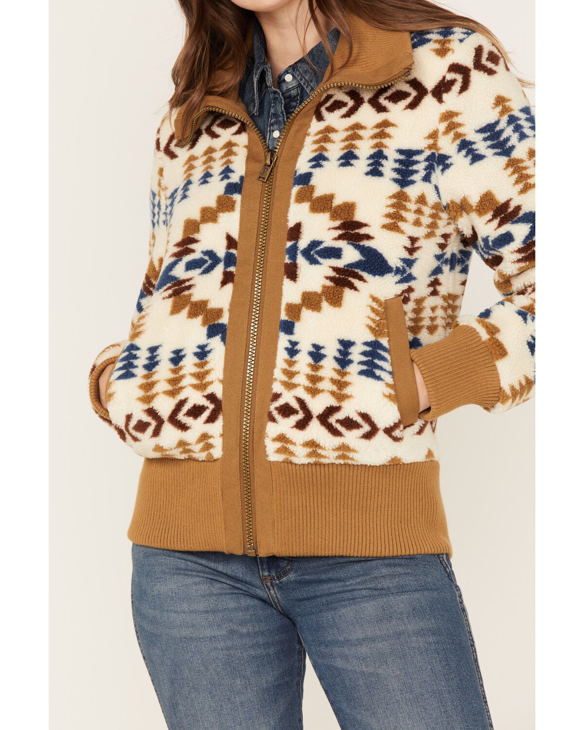 Image #3 - Pendleton Women's Foxglove Berber Mixed Print Fleece Bomber Jacket, , hi-res