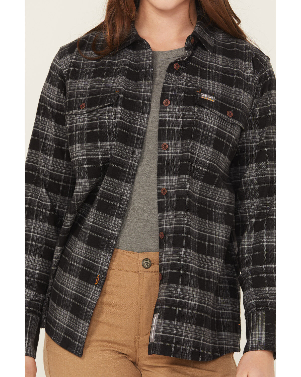 Image #3 - Ariat Women's Rebar Flannel DuraStretch Long Sleeve Button-Down Work Shirt, Black, hi-res