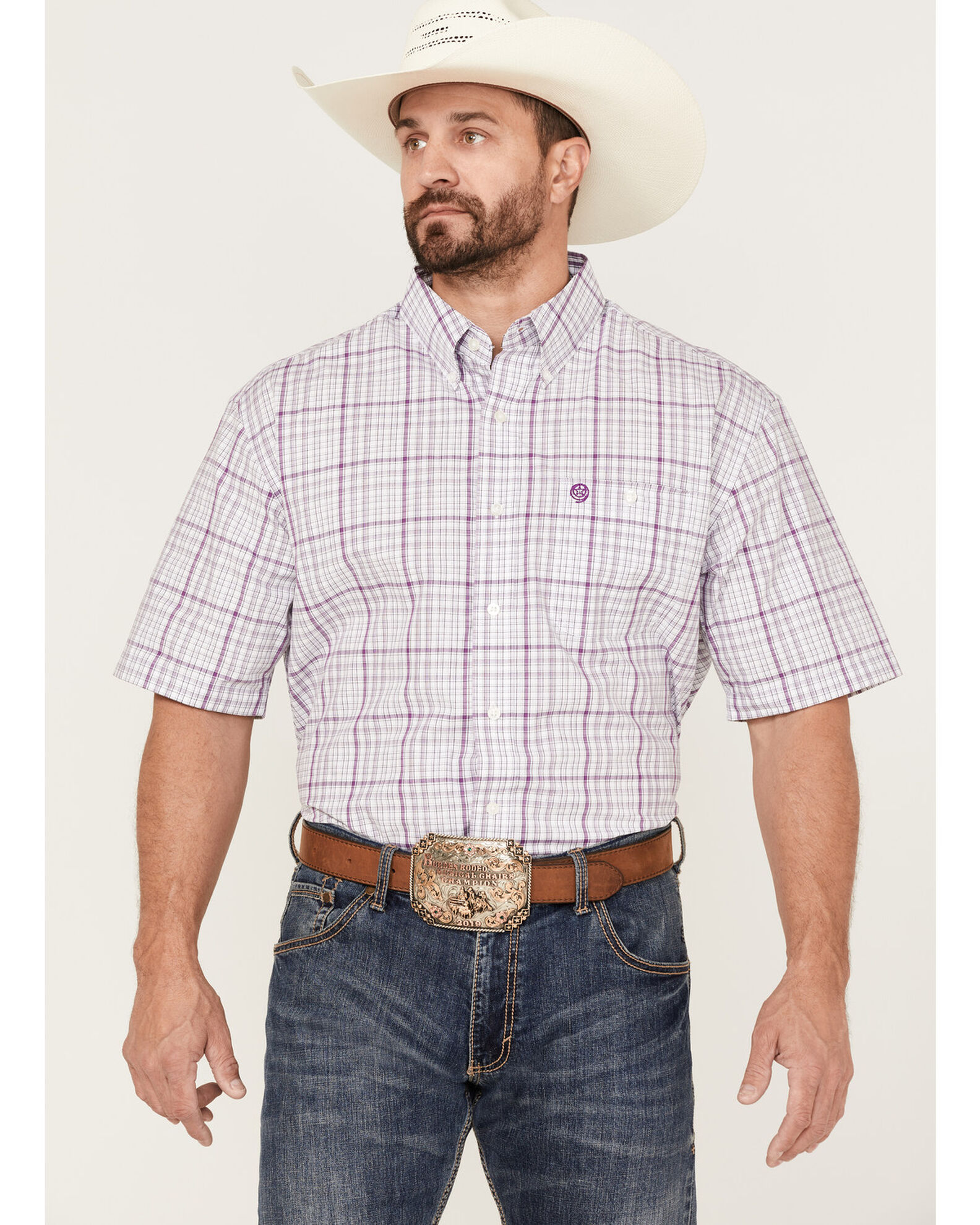 George Strait By Wrangler Men's Plaid Short Sleeve Button Down Western Shirt  | Boot Barn