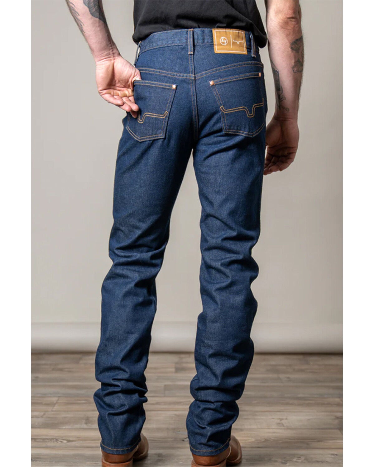Image #2 - Zach Top X Kimes Ranch Men's Dark Wash Mid Rise Knife Pocket Bootcut Rigid Denim Jeans, Dark Medium Wash, hi-res